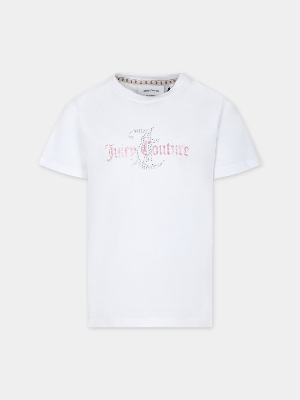 White t-shirt for girl with logo and strass